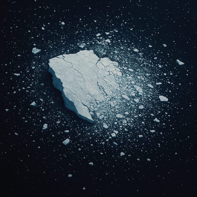 Ilustrasi gunung es A23a yang mulai pecah di Samudra Selatan