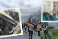 Foto menunjukkan suasana usai kebakaran satu unit mobil, dengan bagian mesin hangus terbakar ( Foto Humas Polsek Air hangat)