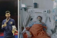 Atlet Jambi Oki Yusmika tetap tegar jalani pengobatan kanker tulang.
( Foto Renol)