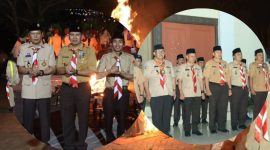 Wawako Azhar memimpin upacara ulang janji HUT ke-64 Pramuka di Lapangan Kantor Wali Kota Sungai Penuh, Rabu malam (13/8)