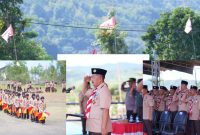 Bupati Kerinci Monadi saat memimpin Apel Besar HUT ke-64 Gerakan Pramuka di halaman Kantor Bupati Kerinci.

