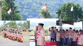 Bupati Kerinci Monadi saat memimpin Apel Besar HUT ke-64 Gerakan Pramuka di halaman Kantor Bupati Kerinci.

