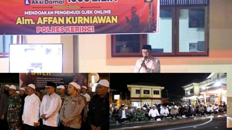 Wako Alfin menghadiri doa bersama dan aksi damai 1.000 lilin di Mapolres Kerinci, Minggu (31/08).