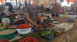 Khadafi Pedagang Cabe di Pasar Tanjung Bajure (  Foto inbrita)