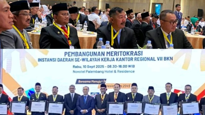 Bupati Kerinci Monadi menandatangani komitmen meritokrasi bersama kepala daerah se-wilayah kerja BKN Palembang, Rabu (10/9/2025).