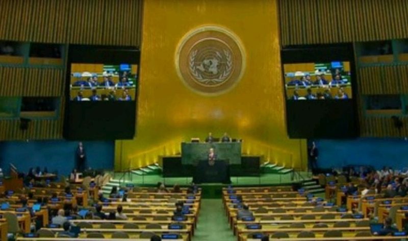 Ruang sidang PBB kosong saat ratusan delegasi walk out saat pidato PM Israel Netanyahu. (Foto: YouTube UN Web TV)