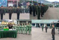 Dandim 0417/Kerinci Letkol Inf Eko Budiarto memberikan ucapan selamat kepada prajurit usai pelaksanaan upacara HUT ke-80 TNI.