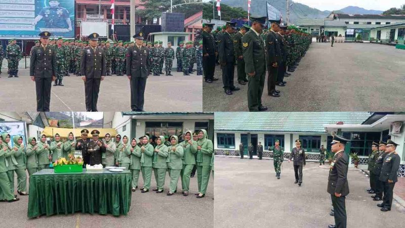 Dandim 0417/Kerinci Letkol Inf Eko Budiarto memberikan ucapan selamat kepada prajurit usai pelaksanaan upacara HUT ke-80 TNI.