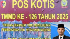 Ketua Apdesi Kota Sungai Penuh, Amrizal, saat memberikan apresiasi terhadap pelaksanaan TMMD ke-126 di Desa Sungai Jernih, Kecamatan Pondok Tinggi.
