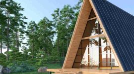 Ilustrasi rumah bergaya A-Frame dengan desain segitiga ikonik. (Foto: Getty Images)
