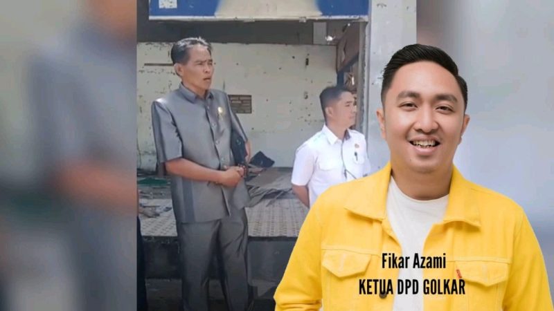 Ketua DPD Partai Golkar Kota Sungai Penuh, Fikar Azmi, memberikan pernyataan kepada wartawan terkait pemanggilan anggota DPRD Fahrudin yang diduga menghina pekerja bangunan saat sidak Pasar Beringin.
