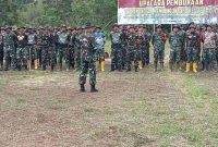 Kasdim 0417/Kerinci Mayor Inf Mohd Arifin memimpin apel pagi Satgas TMMD ke-126 di lokasi kegiatan, Sungai Penuh.(Foto Humas Kodim)