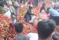 Warga memungut bawang bombai yang dibuang di Tanjung Sengkuang, Batam.( Tangkapan layar)