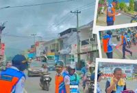 Petugas Dishub dan Taruna STTD melakukan pengaturan lalu lintas serta edukasi keselamatan di Kota Sungai Penuh.(Foto Humas Dishub)
