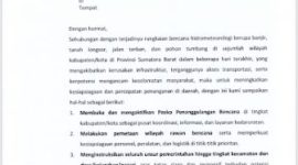 Surat Gubernur Sumbar Nomor 360/756.2/Kesbangpol/2025 mengenai siaga darurat bencana hidrometeorologi.