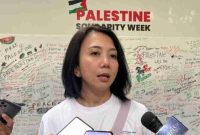 Juru Bicara Kemlu RI, Yvonne Mewengkang, seusai kegiatan Walk for Palestine di Jakarta, Minggu (30/11/2025). (ANTARA/Nabil Ihsan)