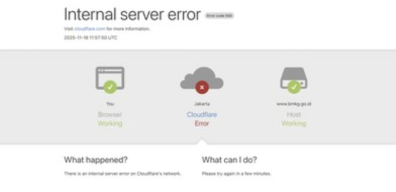Halaman error Cloudflare saat layanan mengalami gangguan.( Tangkapan layar)