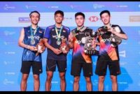 Fajar/Fikri, runner-up ganda putra, dan Raymond/Nikolaus, juara Australia Open 2025. Foto: Dok. PP PBSI