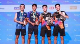 Fajar/Fikri, runner-up ganda putra, dan Raymond/Nikolaus, juara Australia Open 2025. Foto: Dok. PP PBSI