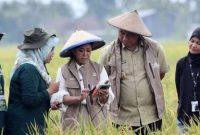 Menkomdigi Meutya Hafid melihat langsung penggunaan alat IoT Smart Precision Agriculture System oleh petani di Sragen, Rabu (6/11/2025).