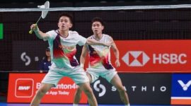 Raymond Indra/Nikolaus Joaquin merayakan keberhasilan lolos ke final Australia Open 2025 setelah mengalahkan pasangan Malaysia Goh Sze Fei/Nur Izzuddin.