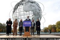 Wali Kota terpilih New York, Zohran Mamdani, saat mengumumkan tim transisi yang seluruh anggotanya perempuan di Queens, New York, Rabu (5/11/2025) waktu setempat.