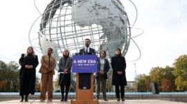 Wali Kota terpilih New York, Zohran Mamdani, saat mengumumkan tim transisi yang seluruh anggotanya perempuan di Queens, New York, Rabu (5/11/2025) waktu setempat.