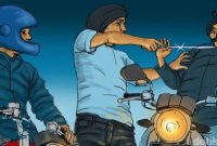 Ilustrasi pembegalan terhadap tukang ojek pangkalan oleh pelaku yang menyerang dari belakang menggunakan senjata tajam.
