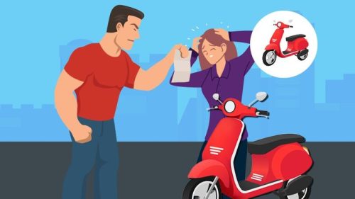 Ilustrasi tindakan intimidasi oleh debt collector saat mencoba menarik sepeda motor milik debitur.