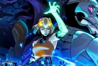 Visual karakter game aksi mitologi dengan gaya ilustrasi artistik dan efek magis yang kuat