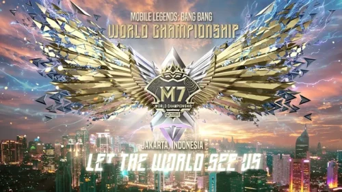 Poster resmi M7 World Championship Mobile Legends 2025 yang akan digelar di Jakarta, Indonesia.