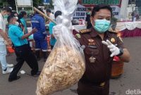 Kejaksaan Negeri (Kejari) Kabupaten Bogor memusnahkan 'keripik pisang narkoba'. (Rizky/detikcom)