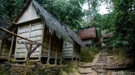 Deretan rumah adat masyarakat Baduy di Desa Kanekes, Lebak, Banten, yang berada di kawasan ulayat dan dijaga ketat melalui aturan adat, termasuk larangan penggunaan drone bagi wisatawan