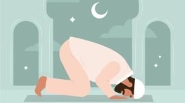 Ilustrasi sholat tahajud yang dikerjakan seorang muslim pada malam hari sebagai ibadah sunnah.