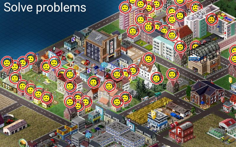 Masyarakat di kota virtual game TheoTown bisa merasa tidak senang saat mendapat aturan yang nyeleneh. --Playstore  