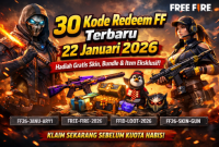 Ilustrasi kode redeem FF terbaru 22 Januari 2026 yang menawarkan hadiah gratis berupa skin, bundle, dan item eksklusif Free Fire.