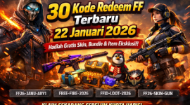 Ilustrasi kode redeem FF terbaru 22 Januari 2026 yang menawarkan hadiah gratis berupa skin, bundle, dan item eksklusif Free Fire.