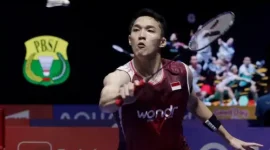 Jonatan Christie menghadapi Lee Chia Hao pada babak awal Malaysia Open 2026 di Axiata Arena, Kuala Lumpur.