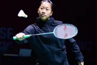 Pebulu tangkis tunggal putri Indonesia, Putri Kusuma Wardani, saat berlaga pada ajang India Open 2026 di New Delhi.