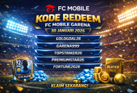 Banner kode redeem FC Mobile Garena 30 Januari 2026 dengan hadiah eksklusif.