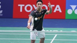 Alwi Farhan tampil fokus saat menjalani pertandingan babak awal Thailand Masters 2026.