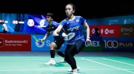 Febriana Dwipuji Kusuma/Meilysa Trias Puspitasari tampil solid saat mengalahkan Pearly Tan/Thinaah Muralitharan di Malaysia Open 2026, Kuala Lumpur.