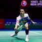 Jonatan Christie menunjukkan ekspresi fokus saat berlaga pada semifinal India Open 2026 di New Delhi.
