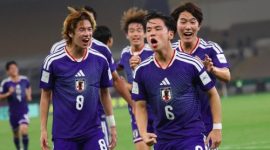Pemain Jepang U-23 merayakan gelar juara Piala Asia U-23 2026 usai mengalahkan China 4-0 di laga final.