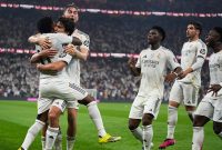 Selebrasi pemain Real Madrid usai Gonzalo Garcia mencetak gol ke gawang Barcelona di final Piala Super Spanyol, 12 Januari 2026. (c) AP Photo/Altaf Qadri