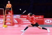 Putri Kusuma Wardani merayakan kemenangan setelah mengalahkan Sung Shuo Yun pada babak 32 besar Indonesia Masters 2026 di Istora GBK, Jakarta.