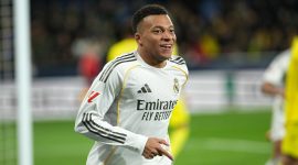 Kylian Mbappe merayakan gol untuk Real Madrid di La Liga 2025/2026.