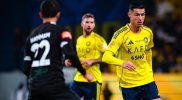 Cristiano Ronaldo beraksi untuk Al Nassr melawan Al Shabab di Liga Arab Saudi 2025/2026.