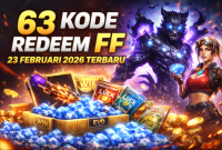 Ilustrasi banner kode redeem Free Fire edisi 23 Februari 2026 dengan visual karakter, diamond, dan hadiah item eksklusif. (foto ist)
