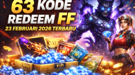 Ilustrasi banner kode redeem Free Fire edisi 23 Februari 2026 dengan visual karakter, diamond, dan hadiah item eksklusif. (foto ist)